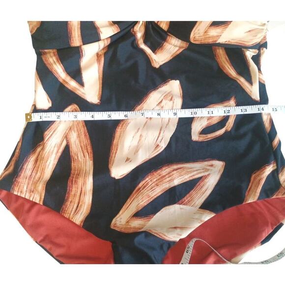 DKNY Halter Ring One Piece Swimsuit color Painted Leaf Large NWT - Picture 8 of 13